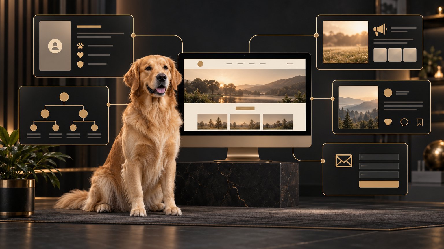 A kennel communication system organised around a website, dog profile, pedigree, social update and enquiry