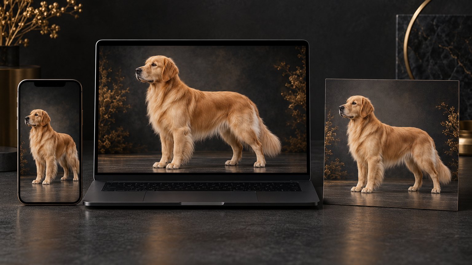 Golden Retriever breeder graphic adapted for social media, a kennel website and print