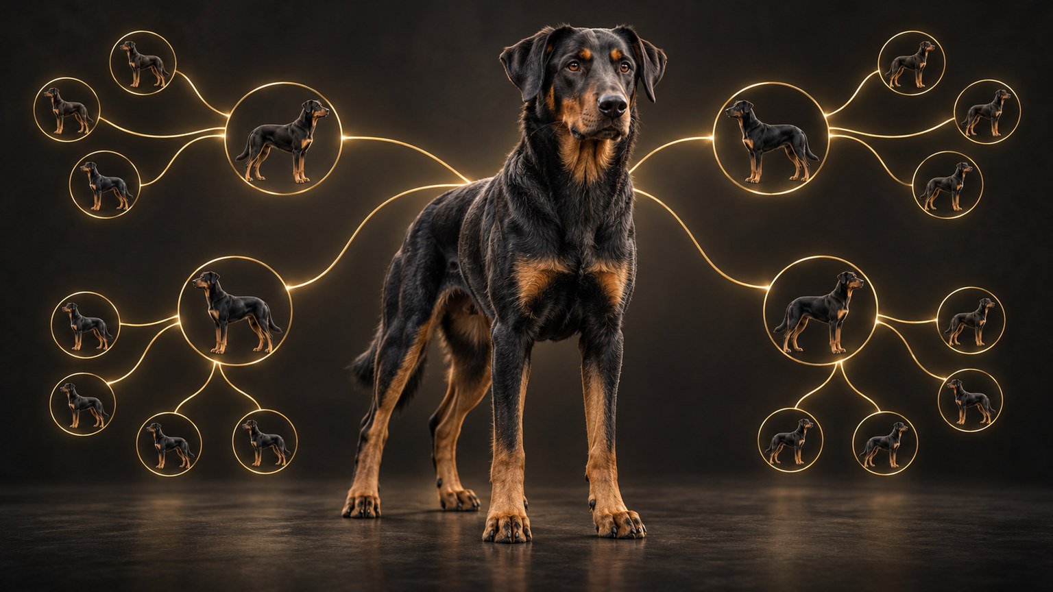 Beauceron with branching descendant lines illustrating the popular sire effect